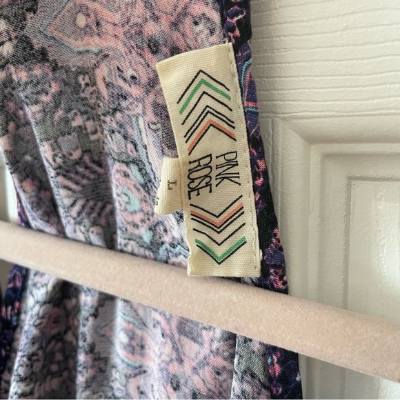 Pink rosé short pattern dress with elastic in waist size L - Picture 6 of 6